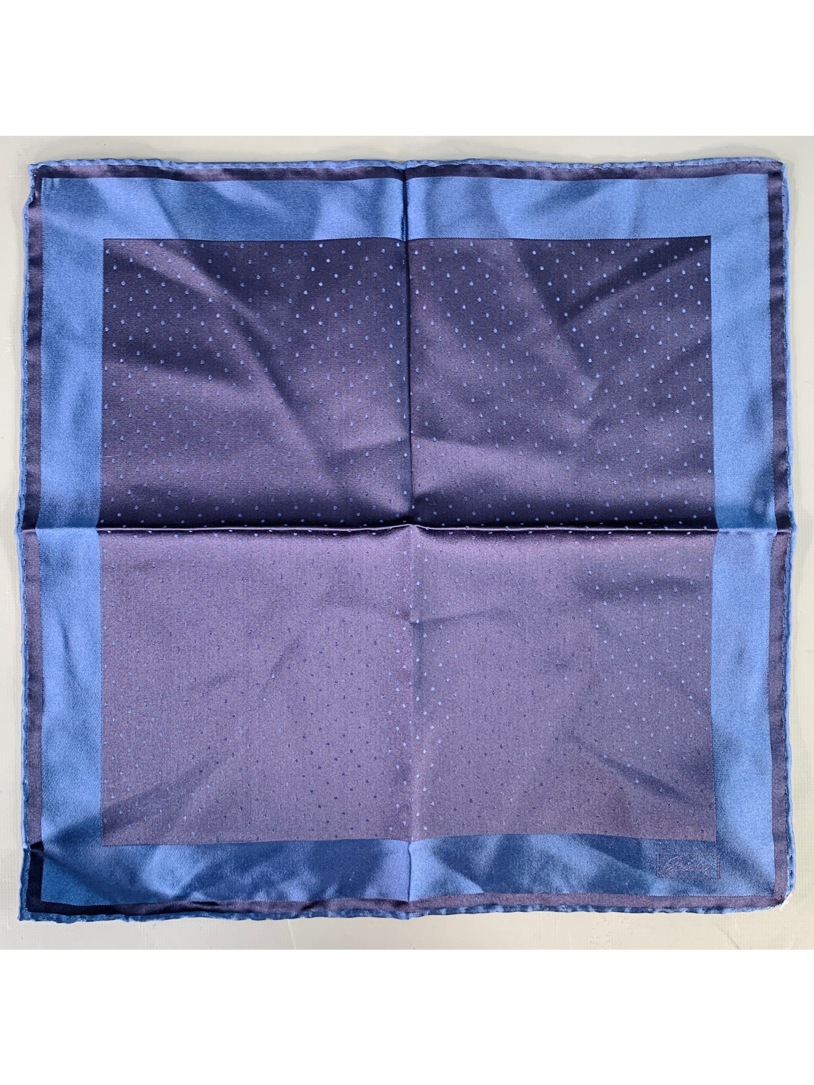Brioni Navy Blue Dots Silk Pocket Square